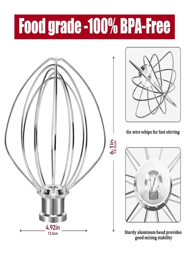 Cowbright K45WW 6-Wire Whip Attachment Fits KitchenAid Tilt Head Stand Mixer - Egg Heavy Cream Beater, Cakes Mayonnaise Whisk for Kitchen Aid Mixer Accessory Replacement Parts - Image 3